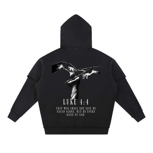 Snow Washed Raw Edge Double Layered Hoodie