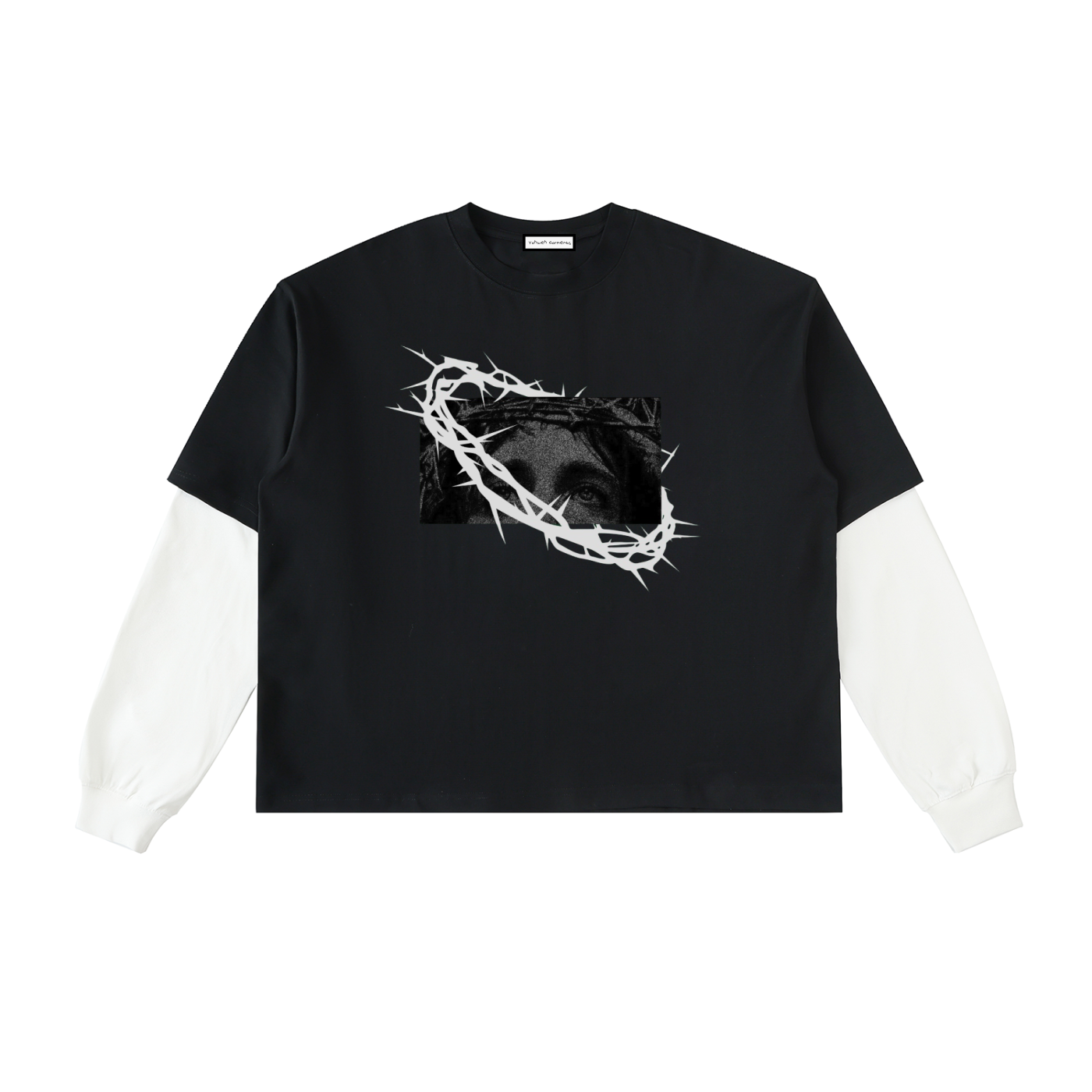 Layered Contrast Sleeve Cotton T-Shirt