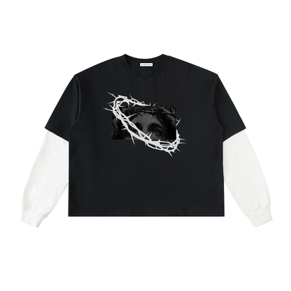Layered Contrast Sleeve Cotton T-Shirt
