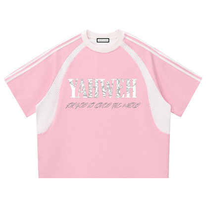 Contrast Stripes Panel Mesh T-shirt