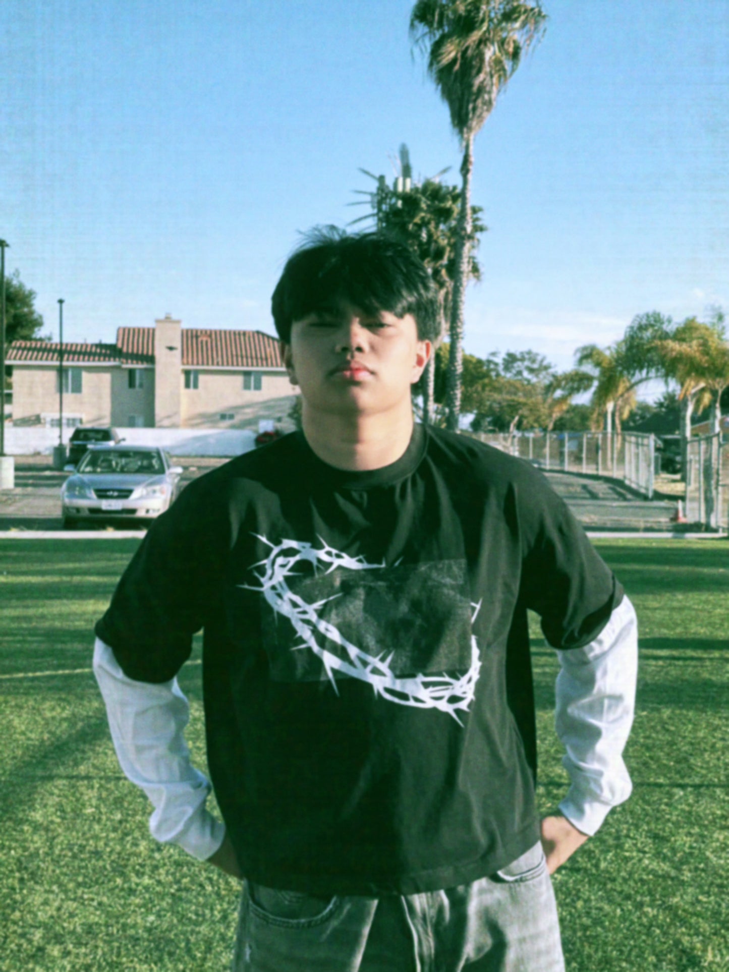 "King of Kings" Layered Contrast Sleeve Cotton T-Shirt