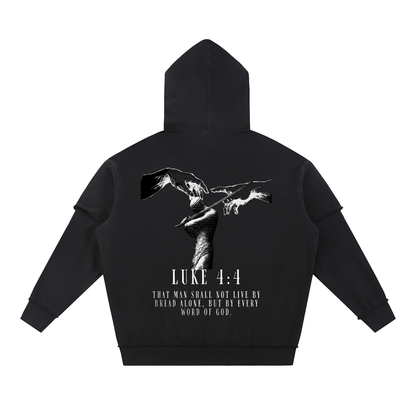 Snow Washed Raw Edge Double Layered Hoodie