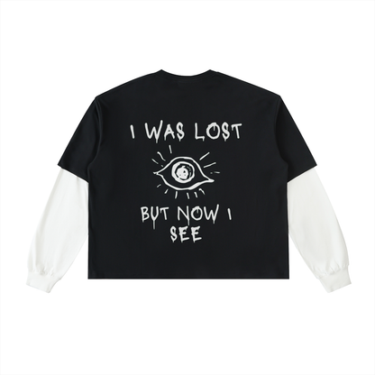 Layered Contrast Sleeve Cotton T-Shirt