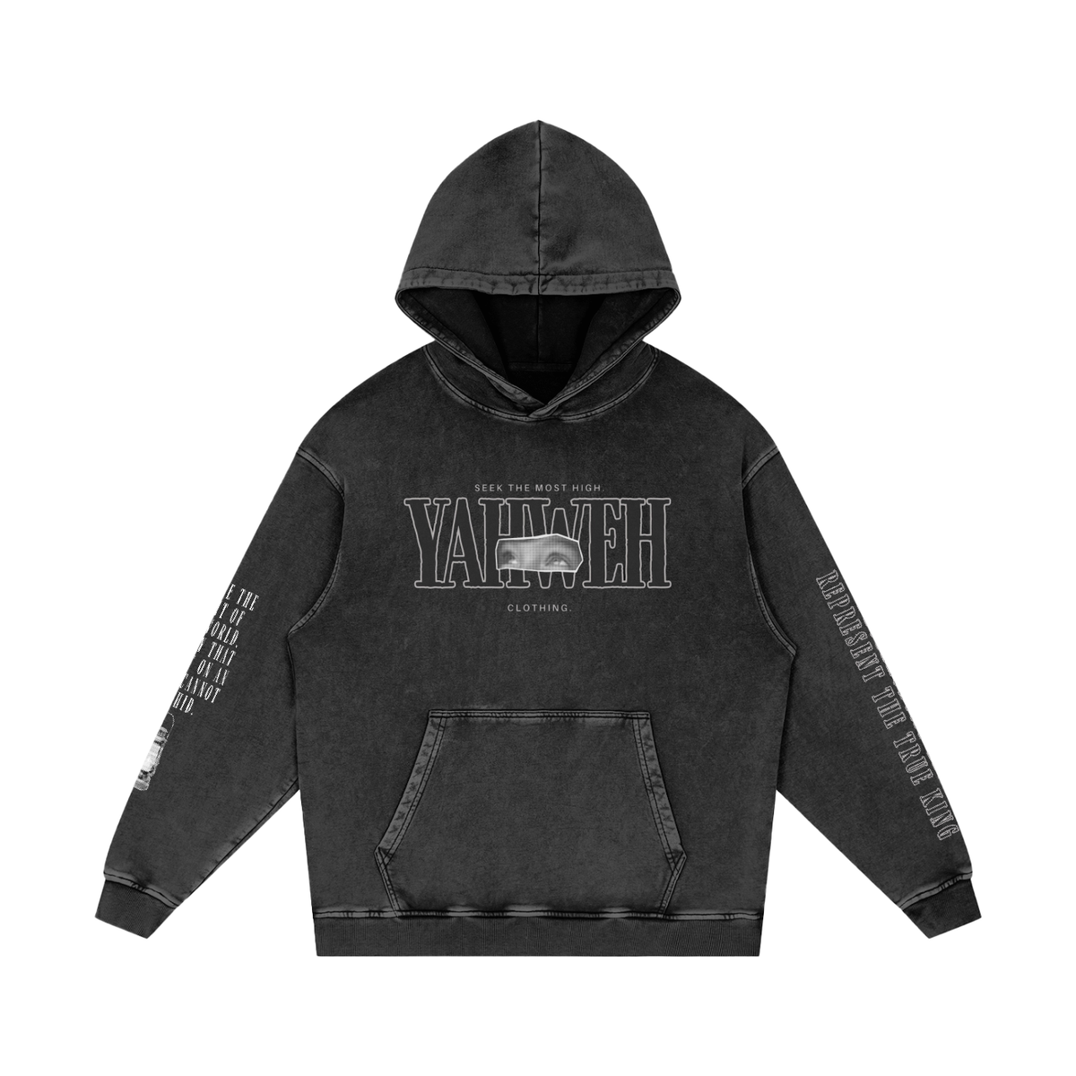 YAHWEH Snow Washed Loose Cotton Hoodie | Black design|
