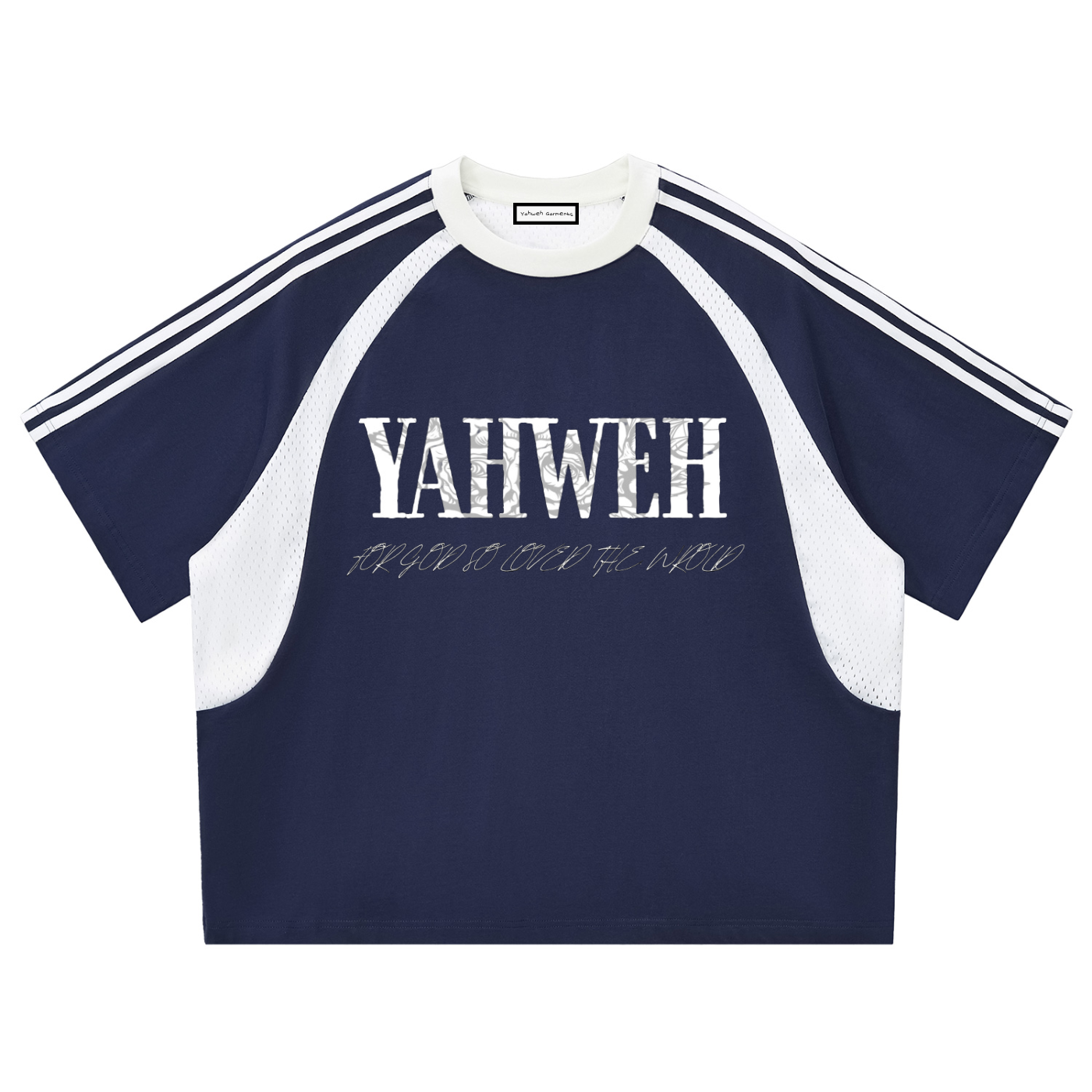 Contrast Stripes Panel Mesh T-shirt